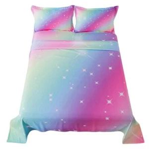 Rainbow Fitted Sheet Queen Tie Dye Pastel Glitter 4-Piece Set for Kids & Teens - Picture 1 of 8