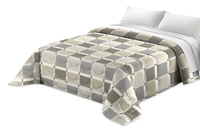 Copriletto estivo trapuntato Trapuntino primaverile Quadri Grigio Beige M. Italy - Immagine 1 di 3