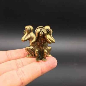 Collection Chinese Brass Carved Zodiac Animal Monkey Buddhism Three Don'ts - Picture 1 of 4