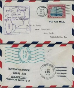 US First Flight Cover Navy Hospital League Island Pennsylvania 1928 US Scott c11 - Picture 1 of 3