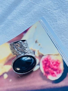Yves Saint Laurent YSL Arty Black Chunky Statement Cabochon Ring Size 8 Silver - Picture 1 of 13