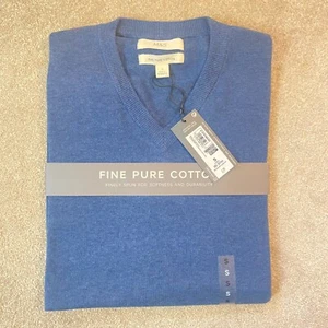 Marks & Spencer Men's Jumper Fine Pure Cotton Sweater Blue M&S Size Small New - Picture 1 of 9