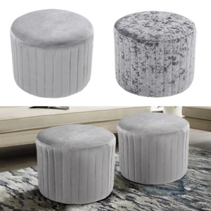 Grey Dressing Table Vanity Seat Stool Round Ottoman Pouffe Footstool Chair - Picture 1 of 12