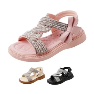 Mädchen Strass Sandalen Kinder Sommer Prinzessin Bequeme Flache Strappy Schuhe - Bild 1 von 17