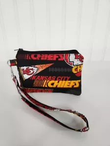 Kansas City Chiefs, Coin Purse/Wristlet, Strap, Lined Cotton, Handmade in Ohio - Picture 1 of 3
