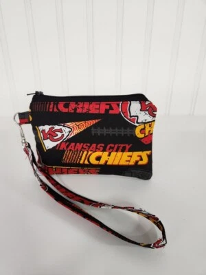 Kansas City Chiefs, Coin Purse/Wristlet, Strap, Lined Cotton, Handmade in Ohio - Image 1 of 3