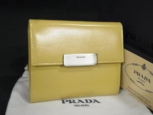 Prada Coin Case Coin Purse Wallet Leather Yellow Logo Plate Authentic - Picture 1 of 6