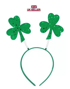 IRISH CLOVER SHAMROCK LEAF HEAD BOPPER St Patricks Fancy Dress Green Headband UK - Picture 1 of 3