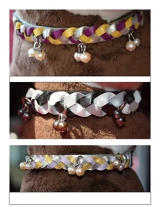 Pearl Pet-ites Pet Dog / Cat Collar Italian Leather Braid Pearl Bling XS S M L - Picture 1 of 12