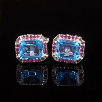 Natürlich Blauer Topas & Rhodolit Granat Mit 925 Sterling Silber #4200 - Bild 1 von 3