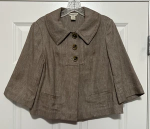 BANANA REPUBLIC Size M Brown Herringbone Blazer Cropped Buttons Jacket Womens - Picture 1 of 3