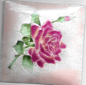 Vintage enamel Cloisonne square plate for framing - Excellant condition - rose - Picture 1 of 7