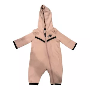 Nike Newborn Tech Fleece Full-Zip Coverall Swoosh Logo Casual Blush Pink 50-56CM - Picture 1 of 4