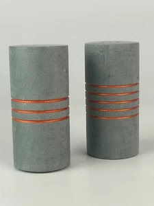 Carved Palewa Stone Salt & Pepper Shakers with Copper Accents - Picture 1 of 5