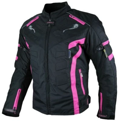 Heyberry Damen Motorrad Jacke Motorradjacke Textil Schwarz Pink Gr. S M L XL XXL