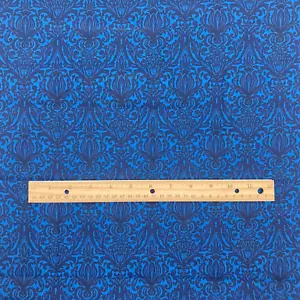 1 1/4 Yards Blue Damask 100% Cotton Fabric - Picture 1 of 3