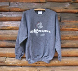 Walt Disney World Medium Grey Sweatshirt Mickey Mouse Christmas Crew Hanes - Picture 1 of 8