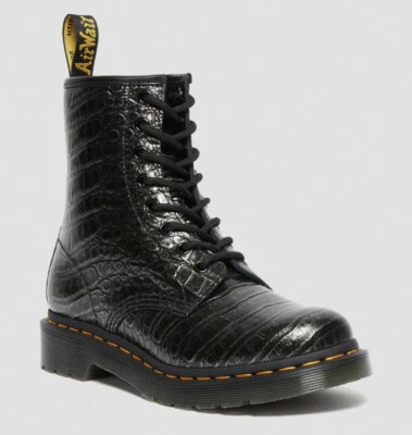Botas de cuero Dr Martens 1460 Wild Croc en relieve para mujer EE. UU. 8 Gunmetal $150 Foto 1 de 4