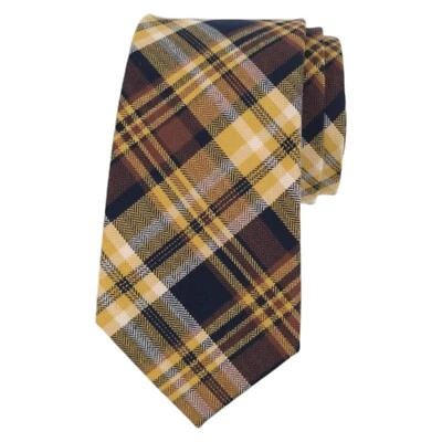 Corbata de vestir ajustada BEDFORD BROOME para hombre de algodón marrón verde tartán a cuadros 2,75 Foto 1 de 4