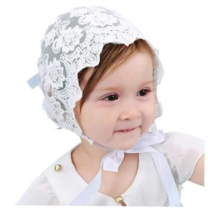 Girl's Lacy Eyelet Lace Christening Bonnets - Breathable Sun Hat for Newborn ... - Picture 1 of 9