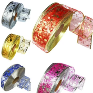 100 Yard Organza Ribbon Bling Star Printed Slik Ribbon Christmas Decor Accessory - Picture 1 of 11