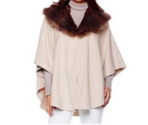 Women's Winter Fall Church Faux fur trim Cape Wrap poncho shawl jacket plus 2X3X - Picture 1 of 12