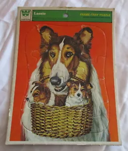 Whitman 1973 Frame-Tray Puzzle featuring Lassie & Basket of Puppies - Picture 1 of 4