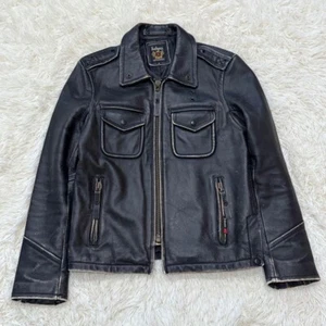 Schott Cowhide Leather Policeman Jacket Blouson Men Size M Black Genuine - Picture 1 of 8
