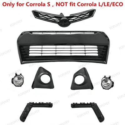 For 2014-2016 Toyota Corolla S Upper Grille Lower Bumper Grill + Fog Light Lamp - Image 1 of 4