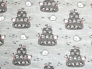 BTY*NEW*BABY ARK & ANIMALS ON GREY WITH WHALE & WAVES FLANNEL FABRIC 42x36" 1YD - Picture 1 of 3