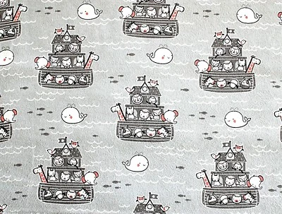 BTY*NUEVO*BABY ARK & ANIMALS ON GRIS WITH BALLENA & OLAS TELA FRANELA 42x36" 1YD Foto 1 de 3