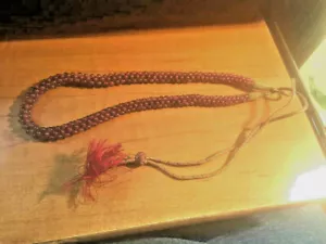 Antique Bohemian Pyrope Garnet Rope Necklace with hand woven cord and tassel 34" - Picture 1 of 8
