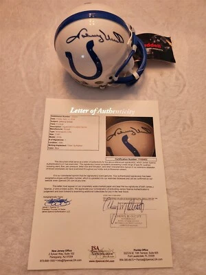 JOHNNY UNITAS signed COLTS mini helmet JSA COA Full LOA - Image 1 of 4