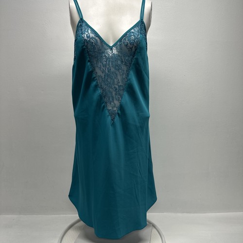 UNDERCOVER Victorias Secret Sleep Slip Vestito Babydoll Senza Maniche Raso Pizzo Blu Acqua Grande