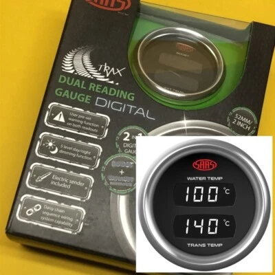 SAAS Trax SG912022 Water + transmission temp Dual digital gauge 52mm 2" black - Image 1 of 4