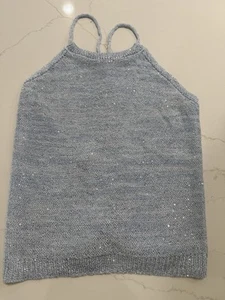 Wild Fable Women's Open Back High Neck Sequin Sweater Tank Blue Size Small - Picture 1 of 7