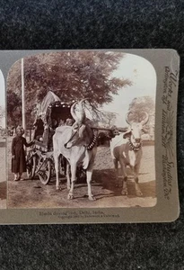 Tarjeta estereoscópica vintage India carro de conducción hindú según imagen - Imagen 1 de 2