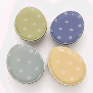 WILLIAMS SONOMA Easter Egg Oval Polka Dot Pastel Set 4 Plates Snack Kids Lunch  - Picture 1 of 9