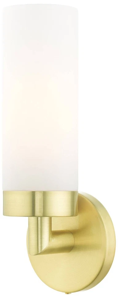 Aero 11 3/4"H Satin Brass Metal and White Glass Wall Sconce - Image 1 of 1