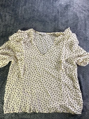 Blusa Top de Seda Madewell Para Mujer Cuello en V Hombro Volantes Pincel de Tinta Lunares Mediana Foto 1 de 4