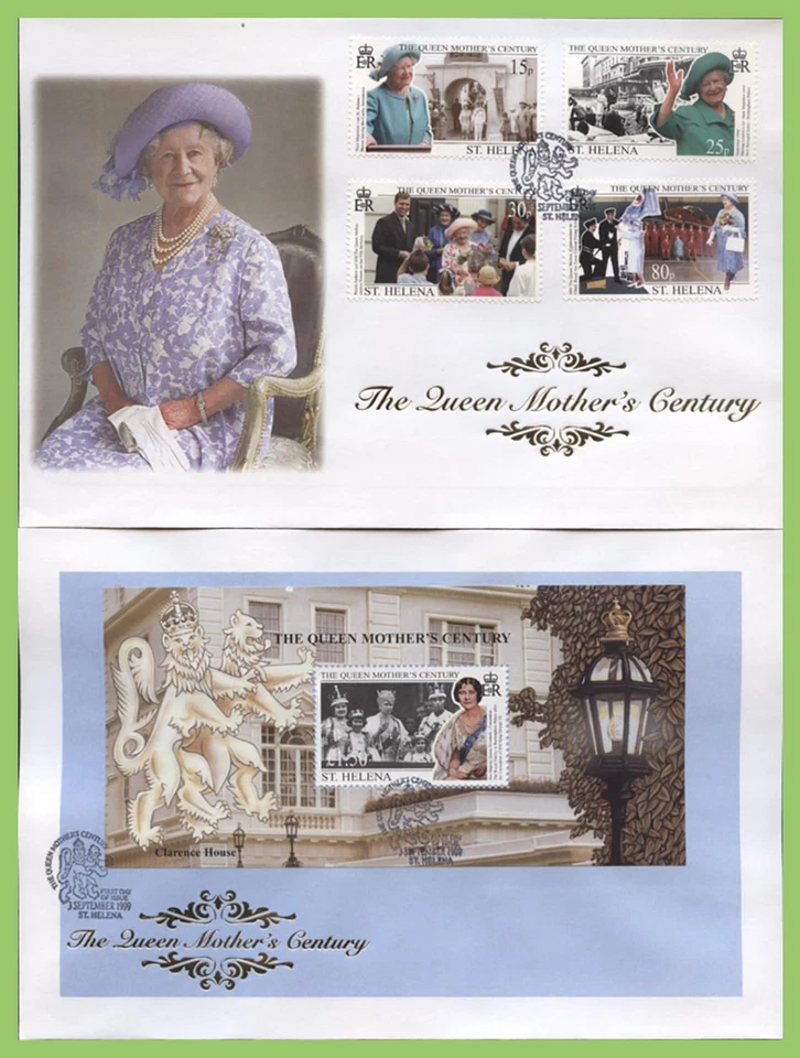 St Helena 1999 Queen Mother's Century set & m/s on two First Day Covers - Image 1 of 1