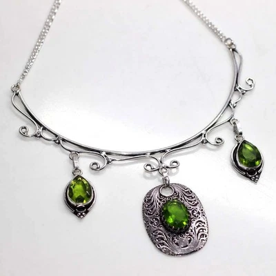 Super Deal Peridot 925 Silver Plated Vintage Gemstone Necklace 12" AU b714 - Image 1 of 3
