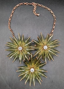 Ted Baker Green Rhinestone Flower Starburst Statement Necklace, Rose Gold Tone - Picture 1 of 11