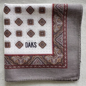 Handkerchief Vintage Cotton Dark Red Geometric Border Damask Pocket Square 18" - Picture 1 of 3