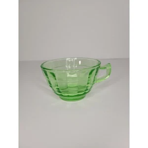 Tazza da tè caffè vintage Hocking Optic Block vetro verde depressione con manico - Foto 1 di 12