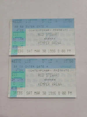 VTG 1996 Lot of 2 Rod Stewart Kansas City Concert Ticket Stubs Rock Kemper Arena - Image 1 of 2
