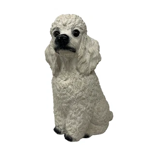 Hund Pudel sitzend weiß Garten Statue Tier Harz Wohndeko Vintage 12,5 Zoll - Bild 1 von 17