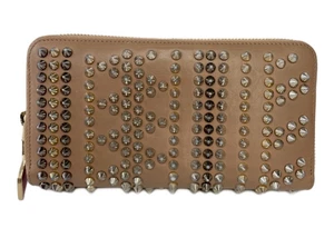 Christian Louboutin Long Wallet Studs Pink Round Zip 1185063 Japan Authentic - Picture 1 of 10