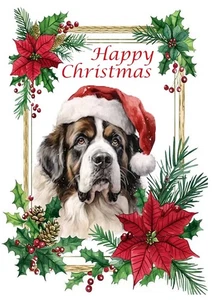 SAINT BERNARD CHRISTMAS HAT SEASONS GREETINGS SINGLE DOG GREETING CHRISTMAS CARD - Picture 1 of 1