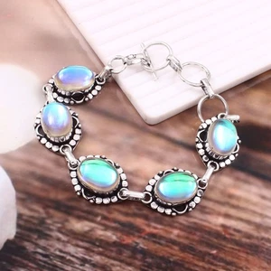 925 Sterling Silver Natural Mystic Topaz Gemstone Jewelry Chain Bracelet - Picture 1 of 3